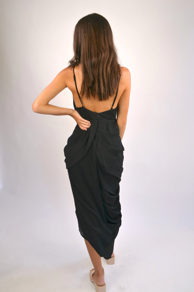 Back View - Black Drappy Dress