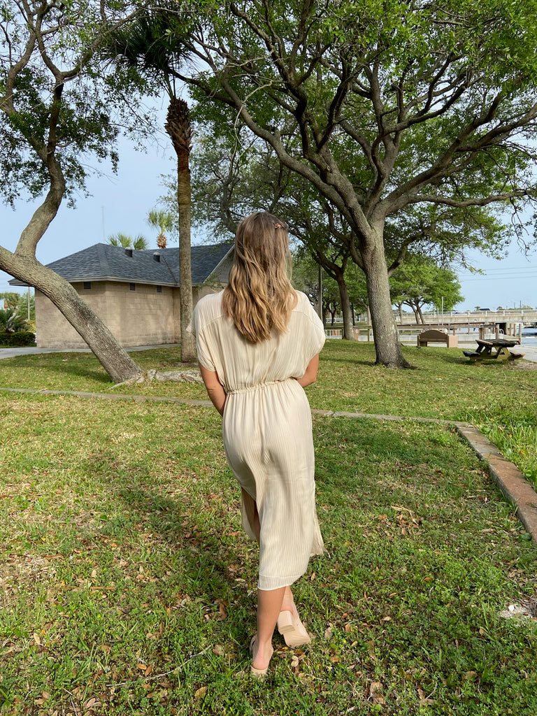Back View - Maxwell Button Down Beige Dress