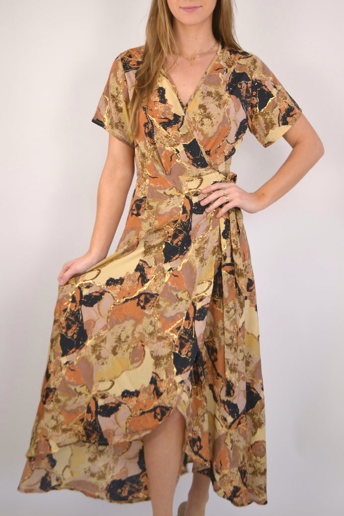 Front View - Brown Bethany Wrap Dress