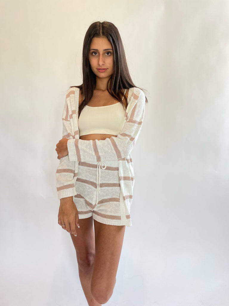 Ivory/Pink Bon Voyage Striped Shorts and Cardigan