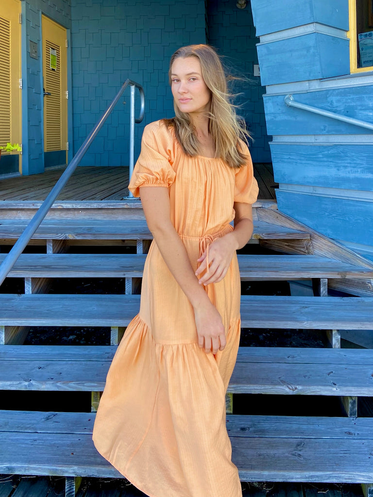 Orange Kierlan Tiered Dress on Model