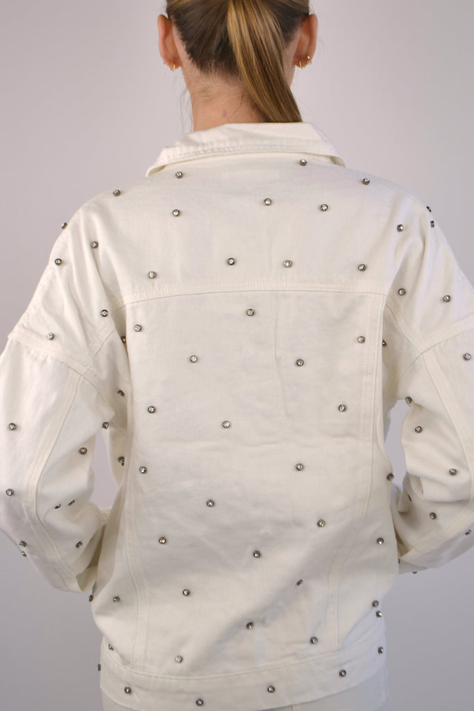 Back View - White Studded Denim Jacket