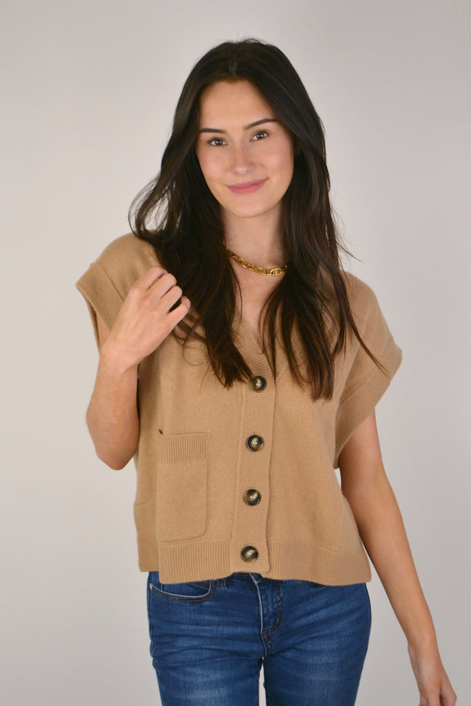 Camel Palm Cropped Cardi with Jeans