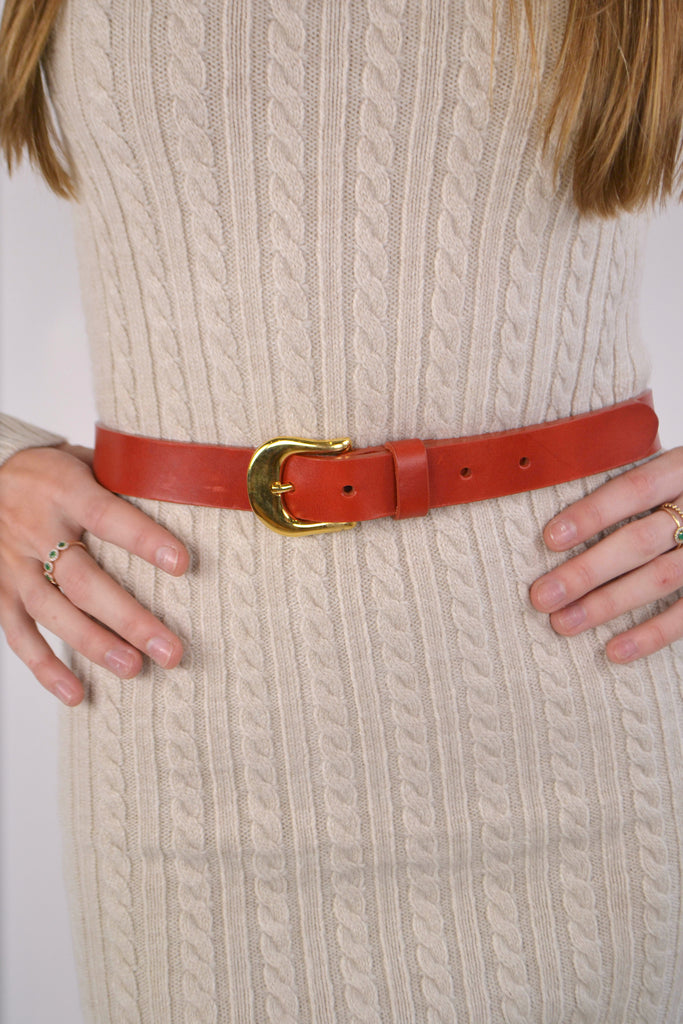 Vintage Streets Ahead Red Leather Gold Buckle Belt