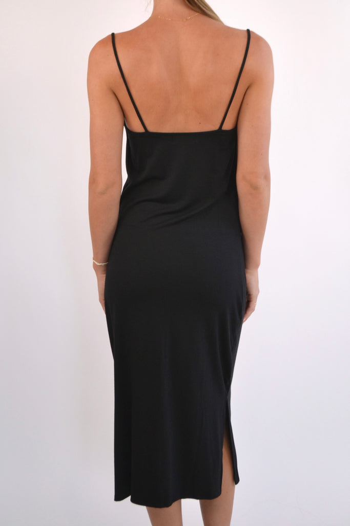 Back View - Black Trayce Drape Dress