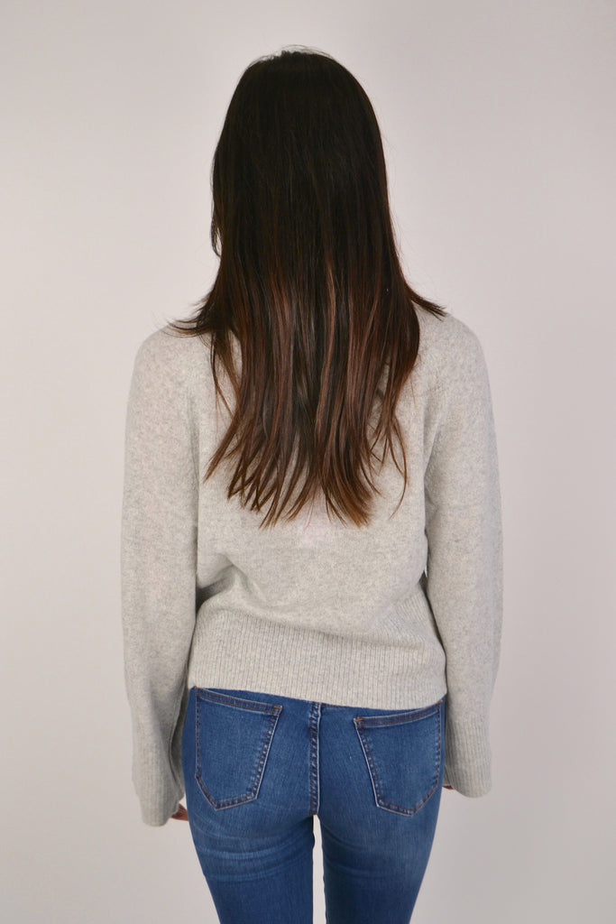 Back View - Fluffy Grey Bela Roll Neck Sweater