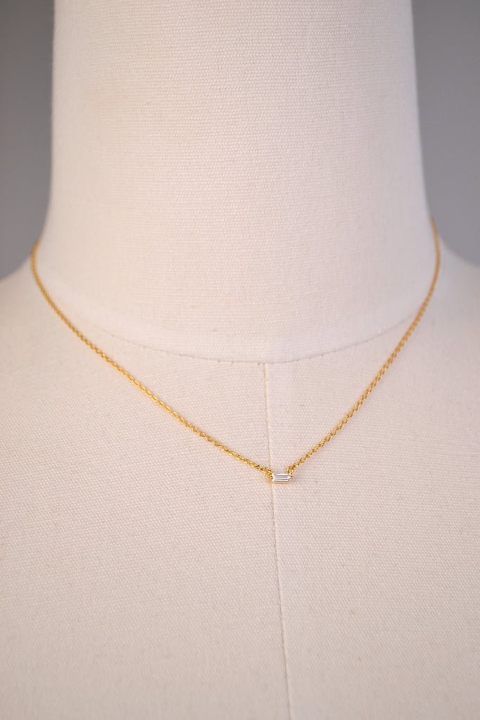 Petite Hestia Single Baguette Short Necklace Gold Finish