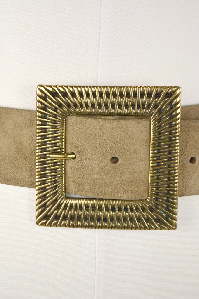 Close View - Street's Ahead Beige Suede Square Buckle Belt
