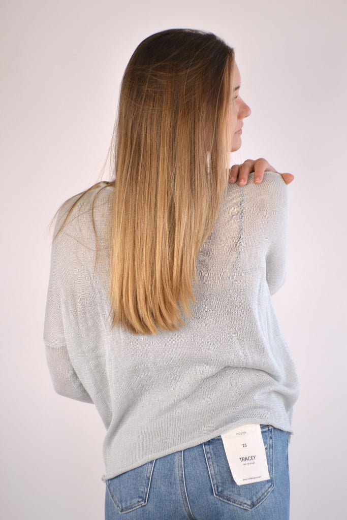 Back View - Grey & Pink Metallic Lighting Sweater