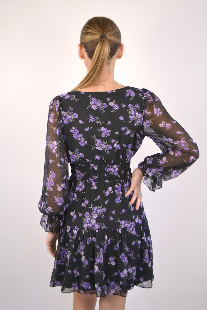 Back View - Garner Black Floral Dress