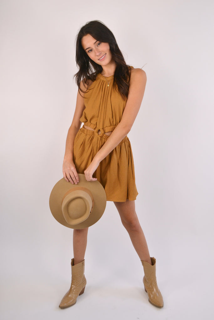 O Ring Slit Romper Dalgona with boots