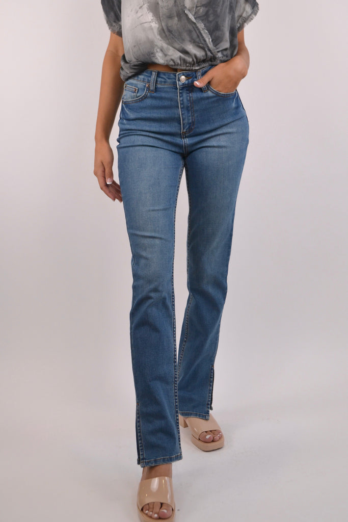 Medium Wash High Rise Side Slit Jean