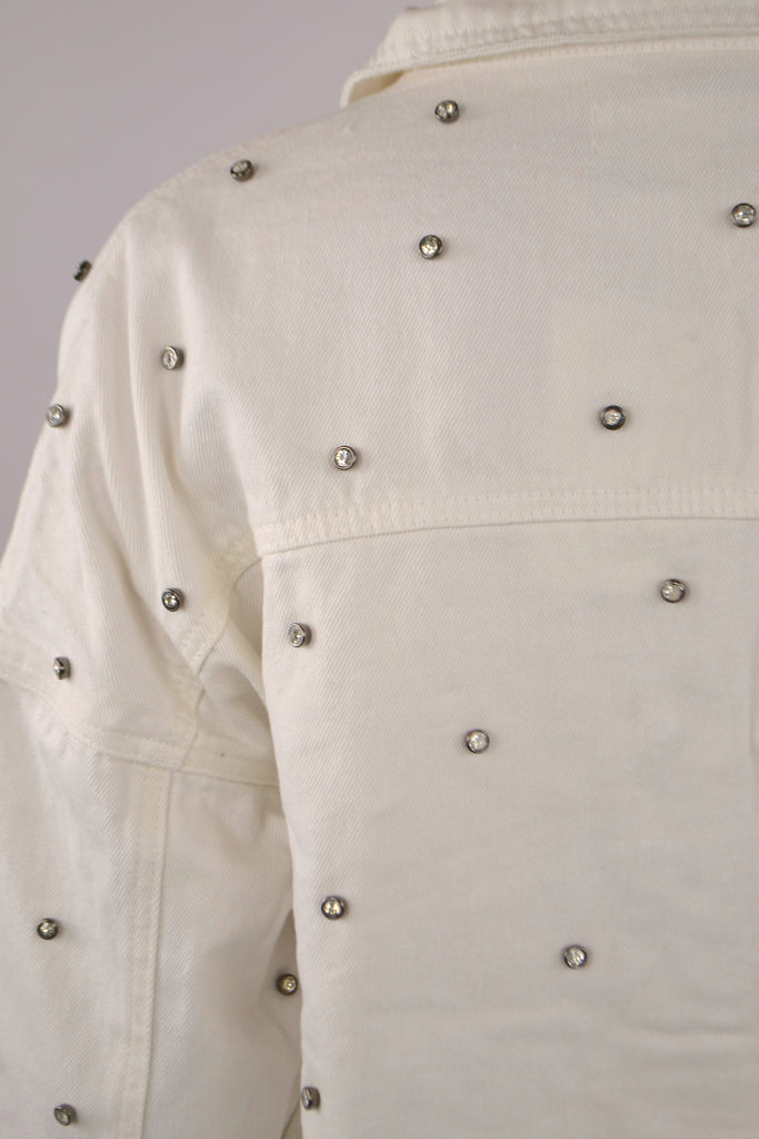 Close View - White Studded Denim Jacket