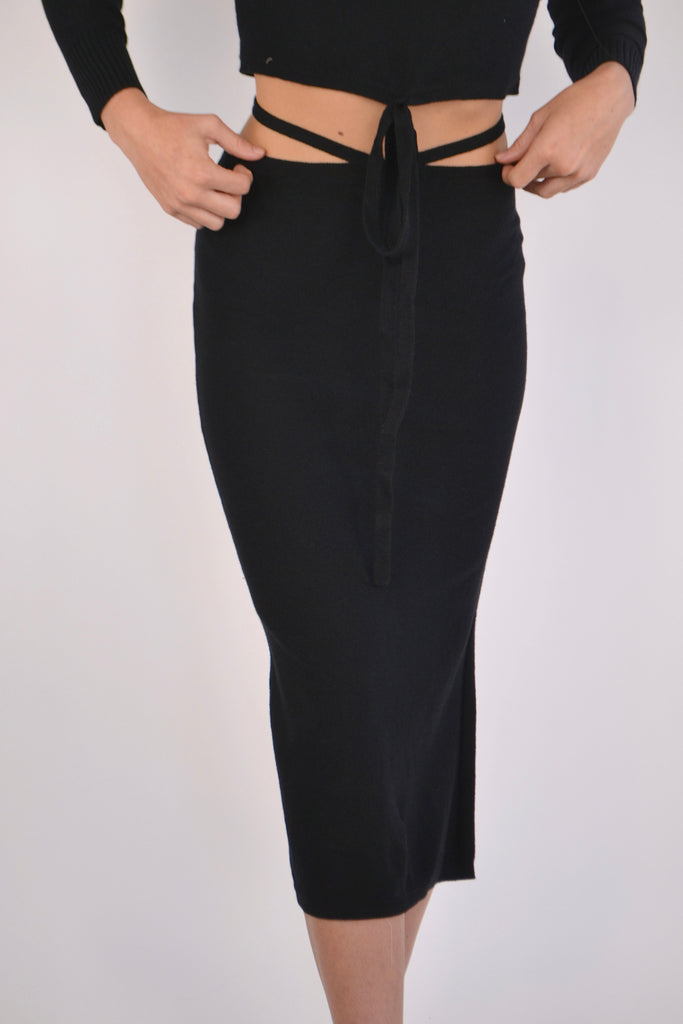 Close View - Black Willis Knit Tie Skirt