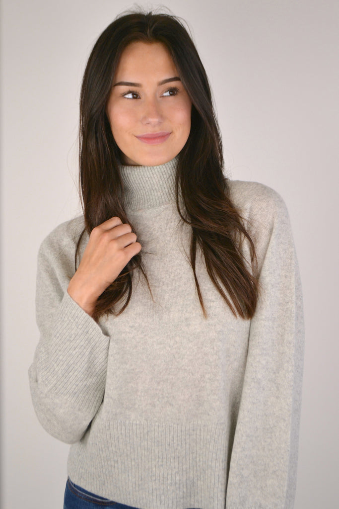 Fluffy Grey Bela Roll Neck Sweater Top