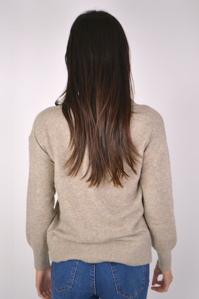 Back View - Heather Mocha Henley Sweater