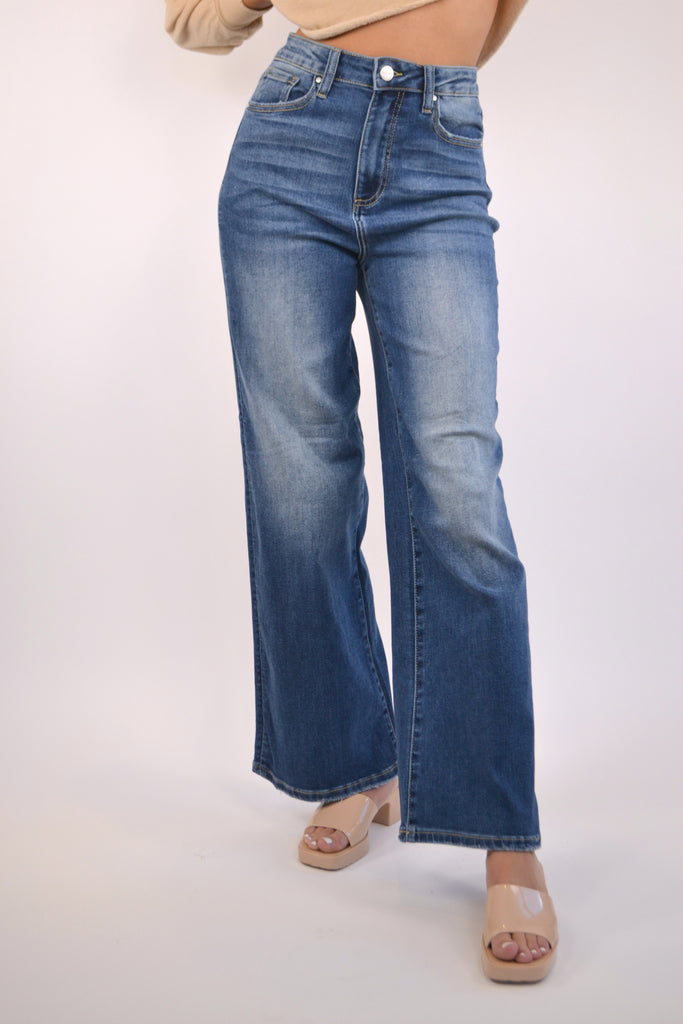 Risen Dark High Rise Wide Flare Jeans