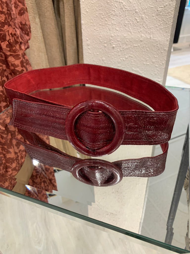 Vintage Burgundy Snakeskin Leather Belt