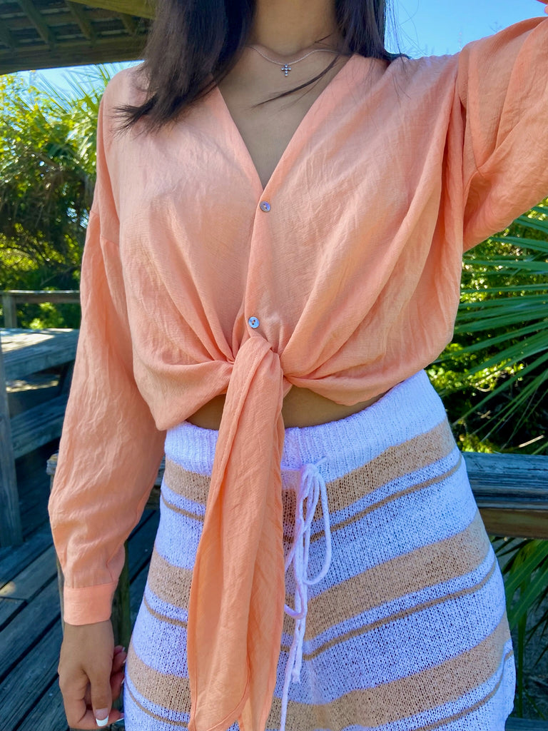 Close View - Orange Gloria Tie Top