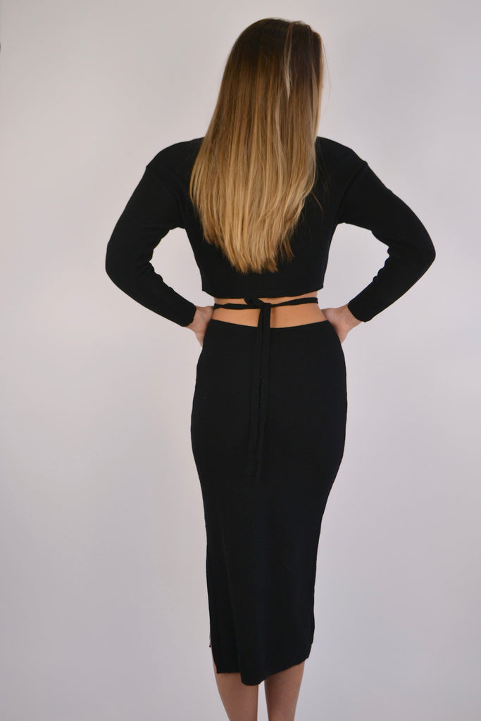 Back View - Black Willis Knit Tie Top