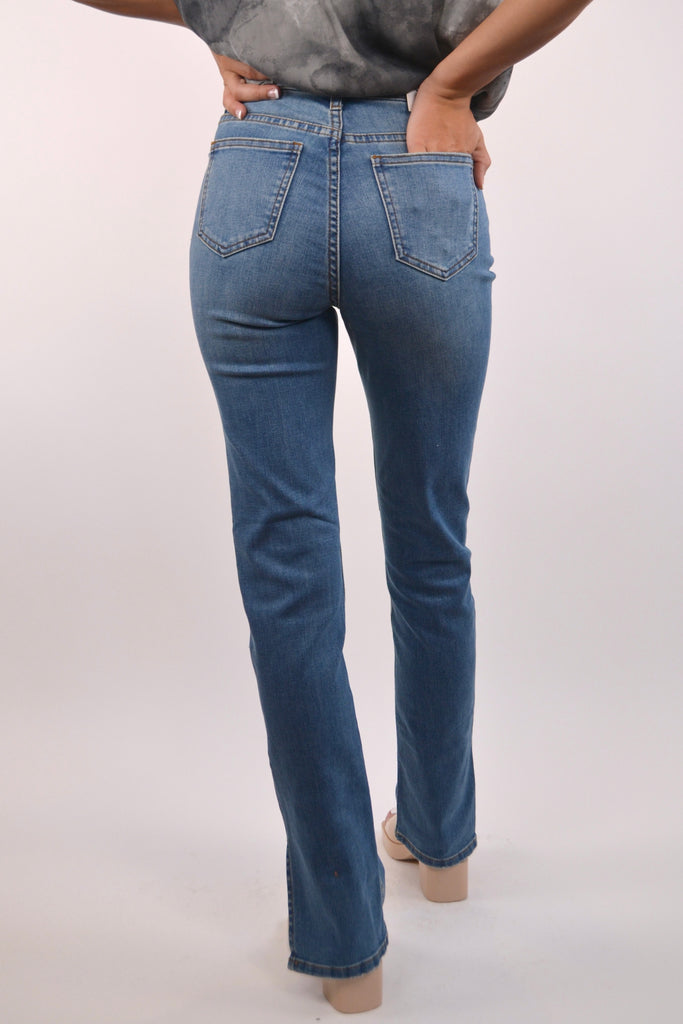 Back View - Medium Wash High Rise Side Slit Jean