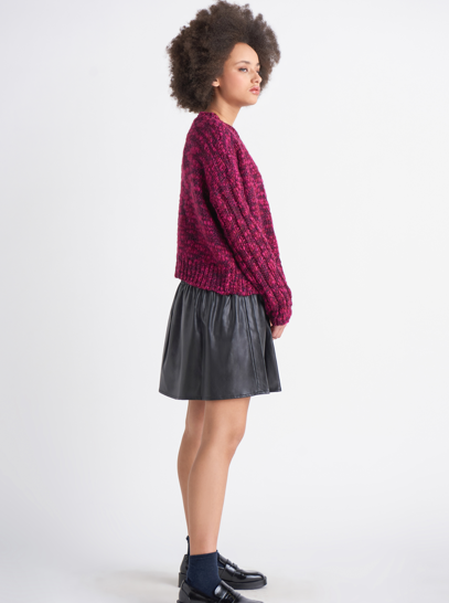Side View - Berry Chunky Knit Sweater