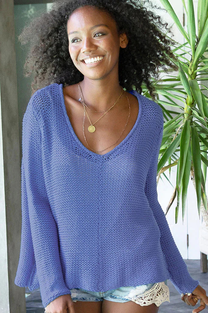 Denim Heather Maui V Cotton Sweater