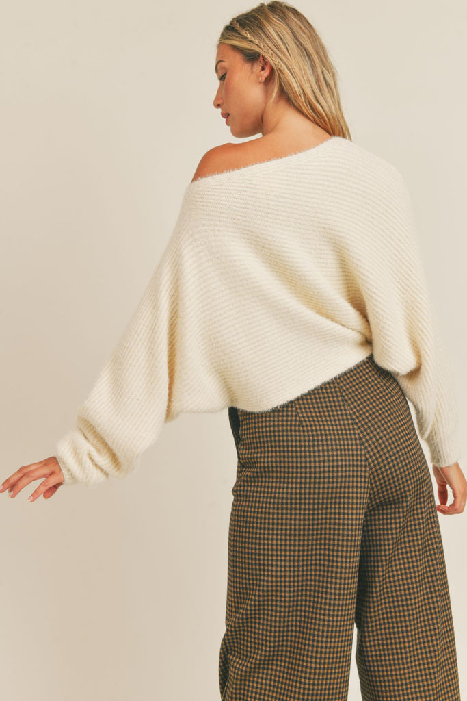 Back View - Ivory Minnelli Boat Neck Sweater