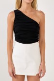 Black Ruched One Shoulder Crop Top with Skirt
