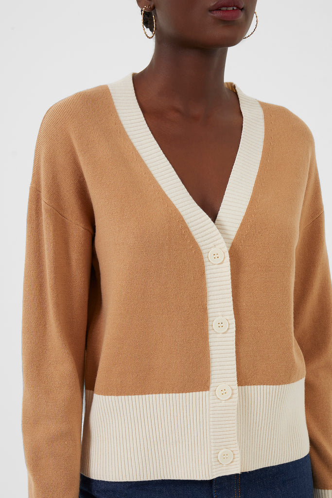Close View - Camel Lisa Color Block Cardigan