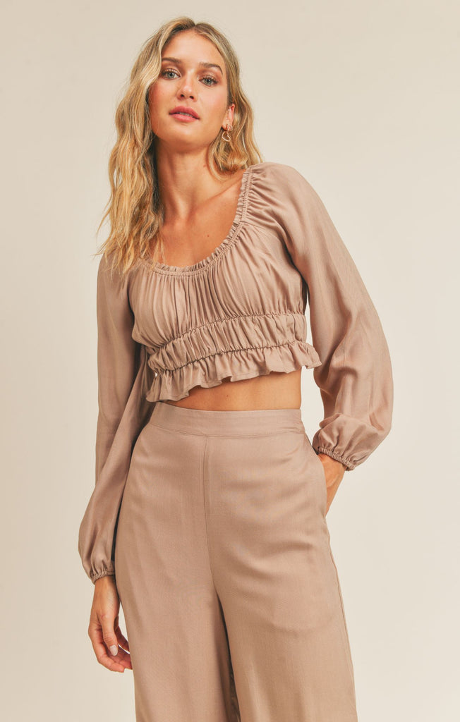 Neverland Taupe Ruffled Top