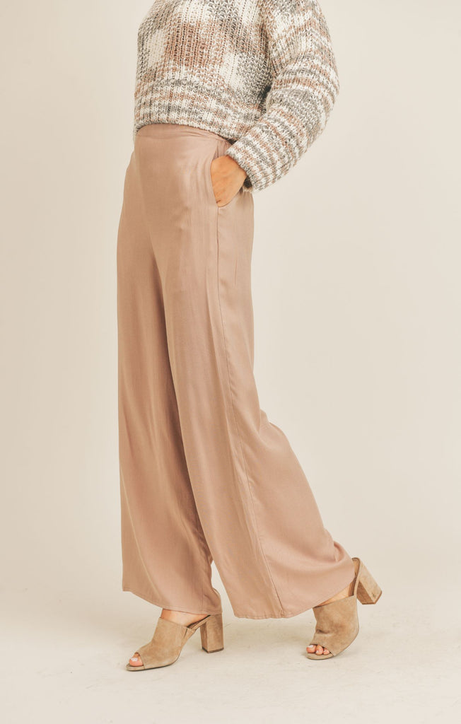 Side View - Neverland Taupe Wide Pants