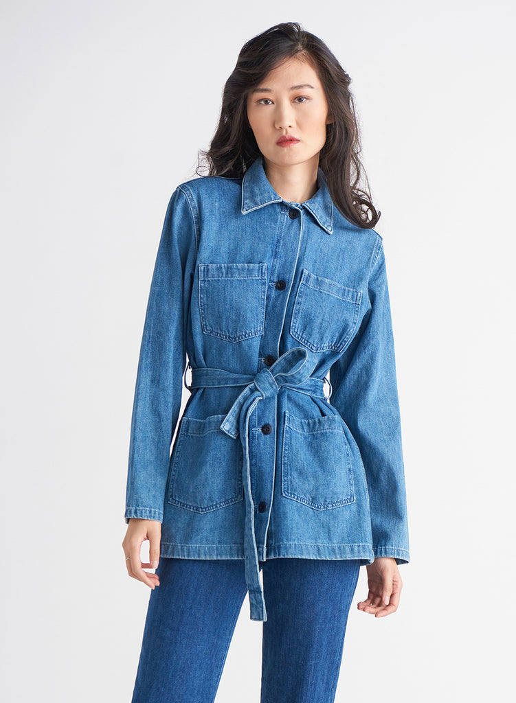 Blue Wash Denim Jacket with Belt