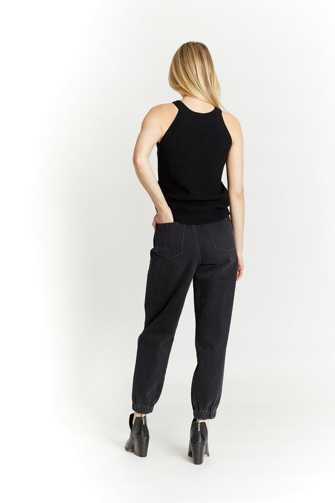 Back View - Black Knit Halter Top