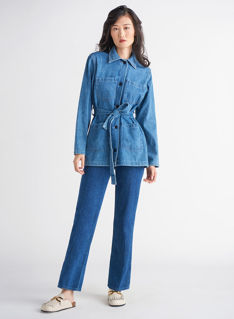 Blue Wash Denim Jacket with Belt with Pants