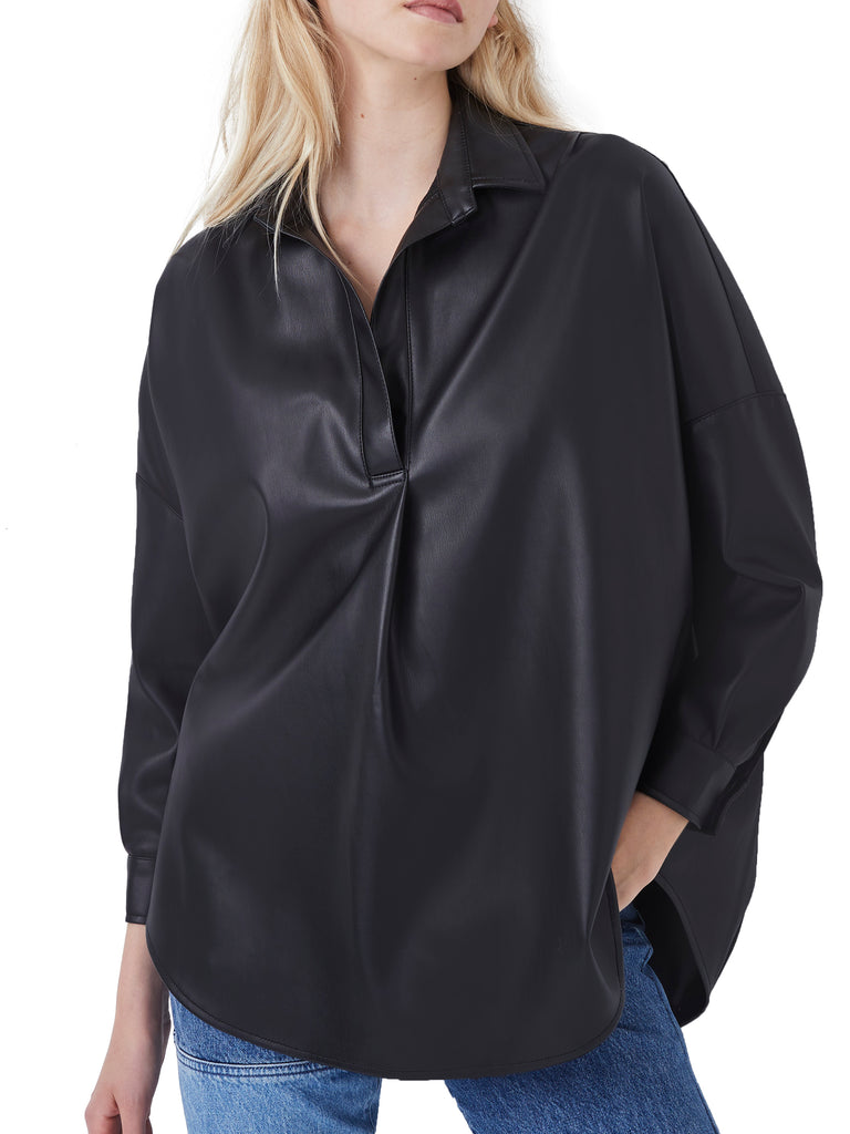 Black PU Pop Over Shirt