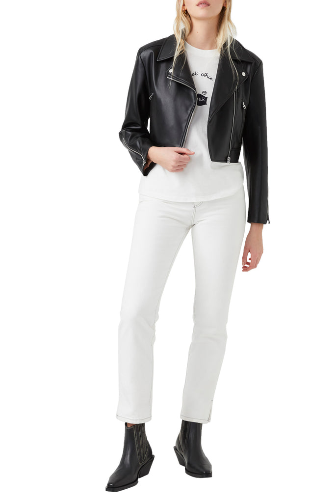 Black PU Biker Jacket with white pants