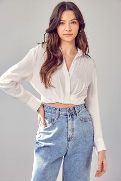 White Collar Button Up Top on Model