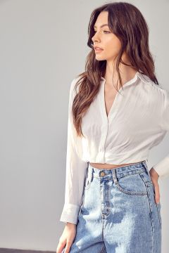 White Collar Button Up Top Side View