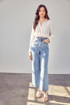 White Collar Button Up Top with Jeans